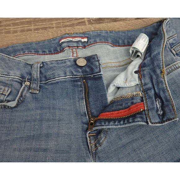 Tommy Hilfiger Women's Size 0 Boyfriend Blue Denim Patchwork Jeans Pre-Owned - Picture 4 of 9